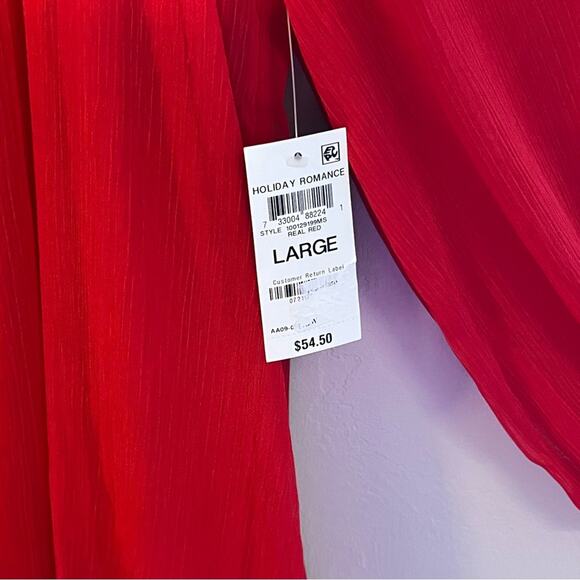 JM Collection Women's Solid Tiered Chiffon Blouse Top, Red, Size Large - Picture 13 of 15